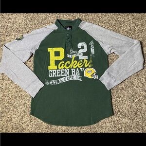 Green Bay Packers Shirt Mens Size Medium Green Gray NFL Waffle Knit Pullover